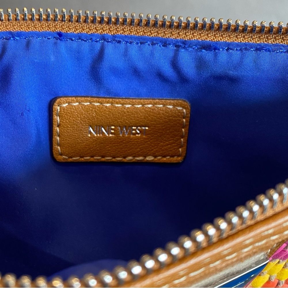 NINE WEST Multi-Color Woven Zip Close Silver Chain Strap Bag Purse - Picture 6 of 6